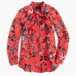 J. CREW COLLECTION ORANGE WITH GRAY FLORAL PRINT LONG SLEEVE BLOUSE WOMENS SZ 6